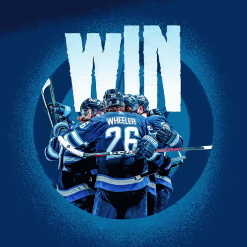 Hockey Players Huddled With Jets Win GIF
