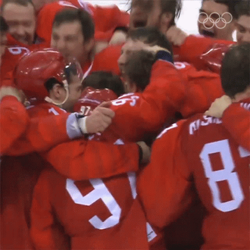 Hockey Players Hugging, Number 8