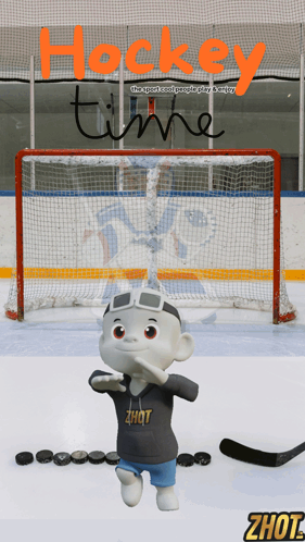 Hockey Team Advertisement with Cartoon Character