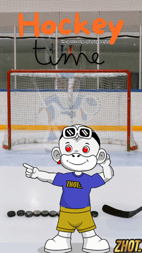 Hockey Team Advertisement with Monkey Pointing