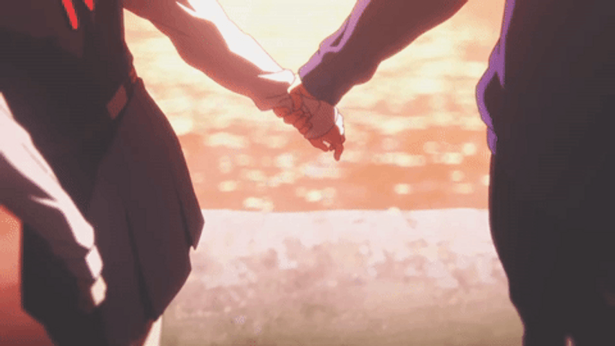 Holding Hands Anime Beautiful Beach Sunset GIF 