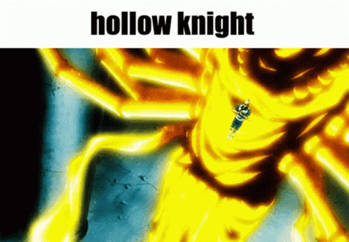 Hollow Knight With Giant Yellow Monster GIF