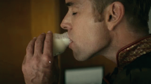 Homelander Milk Drinking From Small Bottle GIF