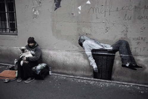 Homeless Guy With Dog Street Graffiti GIF