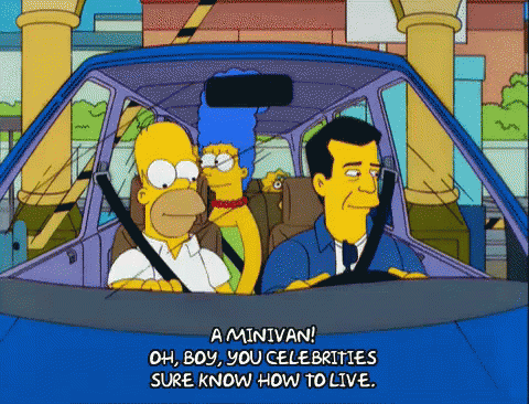 Homer and Marge Simpson in Car Saying Minivan