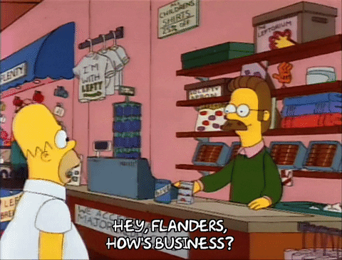Homer And Ned At Left Handed Shop GIF