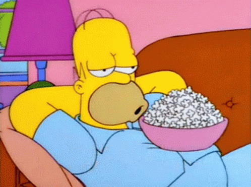 Homer Simpson Relaxing Eating Popcorns GIF