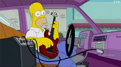 Homer Simpson Playing Guitar While Driving GIF