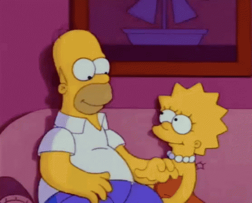 Homer Simpson And Lisa Simpson Are Sitting On A Couch Holding Hands GIF