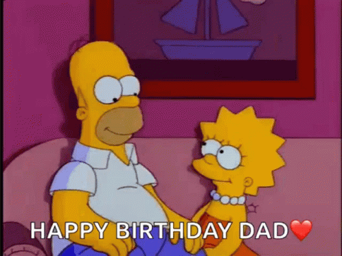 Homer Simpson And Lisa Simpson Are Sitting On A Couch Holding Hands And Wishing Each Other A Happy Birthday . GIF