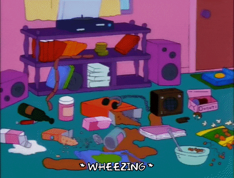 Homer Simpson And Monkey In Messy Living Room GIF