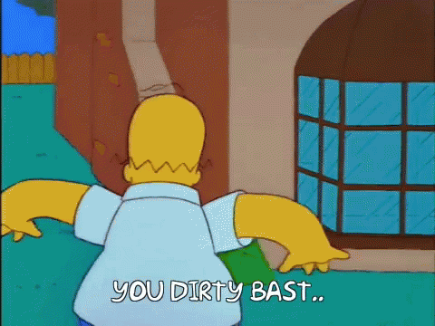 Homer Simpson Arms Outstretched Saying You Dirty Bast GIF