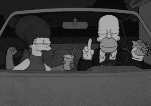 Homer Simpson Driving Car With Bart And Marge Simpson In Back GIF