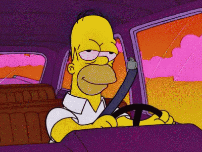 Homer Simpson Driving Purple Car