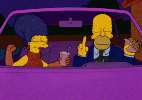 Homer Simpson Driving Purple Car With Marge Simpson GIF