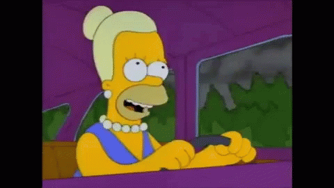 Homer Simpson Driving Purple Car with Smoke