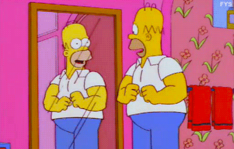 Homer Simpson Flexing In Mirror GIF