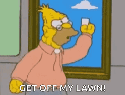 Homer Simpson From The Simpsons Is Holding A Card And Saying Get Off My Lawn GIF