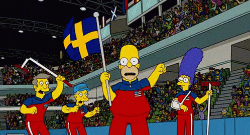 Homer Simpson Holding Swedish Flag With Crowd GIF