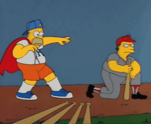 Homer Simpson In Cape Pointing At Baseball Player GIF
