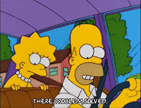 Homer Simpson Is Driving A Car With Lisa Simpson Looking Out The Window And Saying There Problem Solved GIF