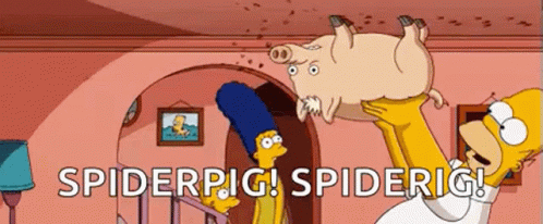 Homer Simpson Is Holding A Pig In His Arms And Says Spiderpig ! Spiderig ! GIF