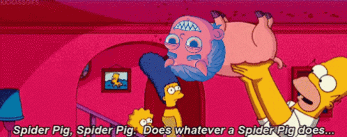Homer Simpson Is Holding A Spider Pig In His Hands GIF