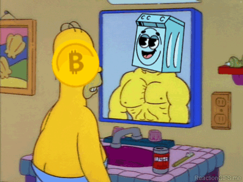 Homer Simpson Is Looking At His Reflection In A Mirror With A Washing Machine On His Head GIF