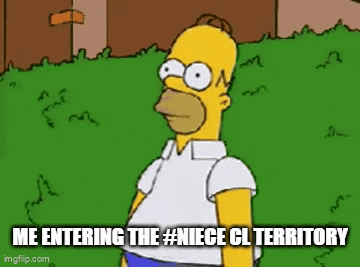 Homer Simpson Is Standing In The Grass With A Caption That Says `` Me Entering The # Niece Gl Territory '' . GIF