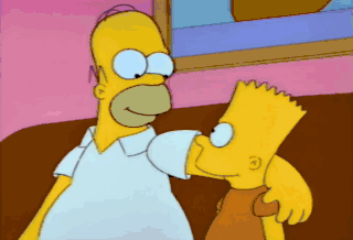 Homer Simpson Kissing Bart Simpson On The Cheek In A Cartoon GIF