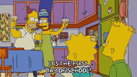 Homer Simpson Says First Day of School Bart Simpson Looks On