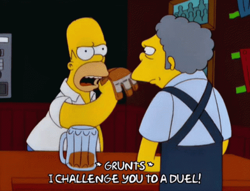 Homer Simpson Says Grunts I Challenge You To A Duel In This Cartoon GIF