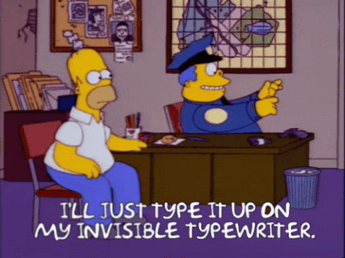 homer simpson sits at a desk with a police officer