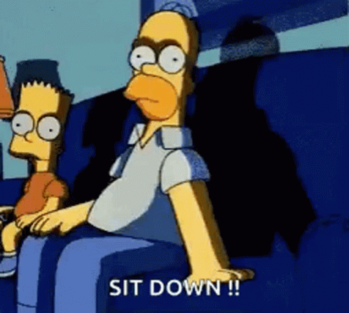 Homer Simpson Sitting on Couch Next to Bart Saying Sit Down