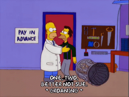 Homer Simpson Talking To A Man In Front Of A Sign That Says " Pay In Advance " GIF