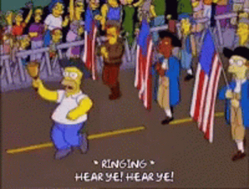 Homer Simpson Walking Crowd Ringing Hear Ye Hear Ye