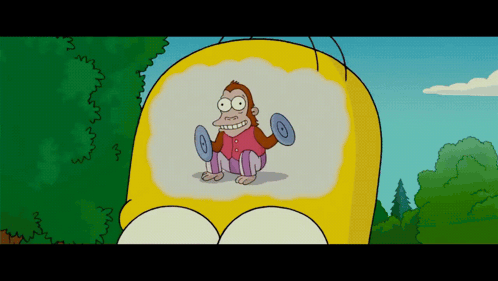 Homer Simpson with Monkey Holding Dumbbell
