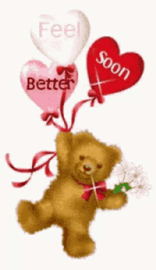 Hope You Feel Better Heart Balloons Teddy Bear GIF