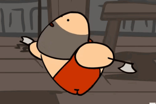 Horned Cartoon Character in Red Shirt Laying on Table