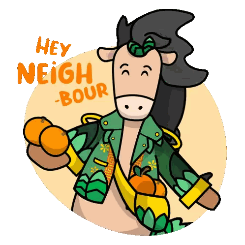 Horse Holding Oranges Says Hey Neighbour