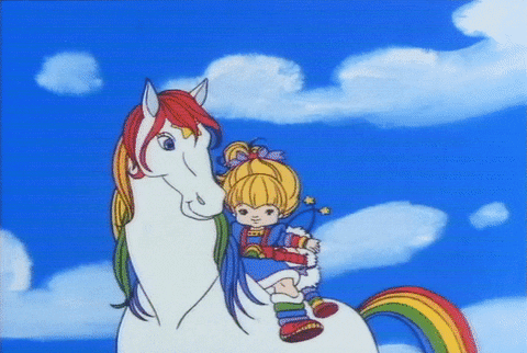 Horse Running Rainbow Pony With A Kid GIF