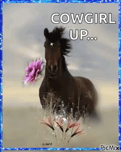 Horse With Pink Flower Saying Cowgirl Up