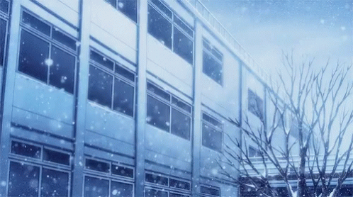 Hospital Building On Snowy Day Anime GIF