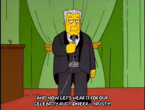 Host Introducing Celebrity Auctioneer GIF