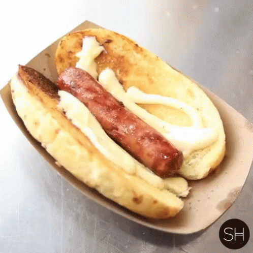 Hot Dog in Cardboard Container Saying sh