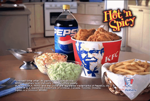 Hot N Spicy KFC Fried Chicken Bucket With Pepsi GIF