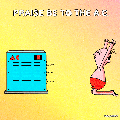 Hot Outside Cartoon Man Worshipping Aircon GIF
