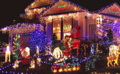 House With Christmas Lights And Decorations GIF