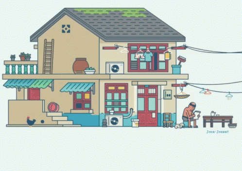 House With Man Sitting at Table and Name John