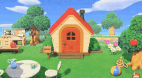 House With Red Roof in Grassy Field